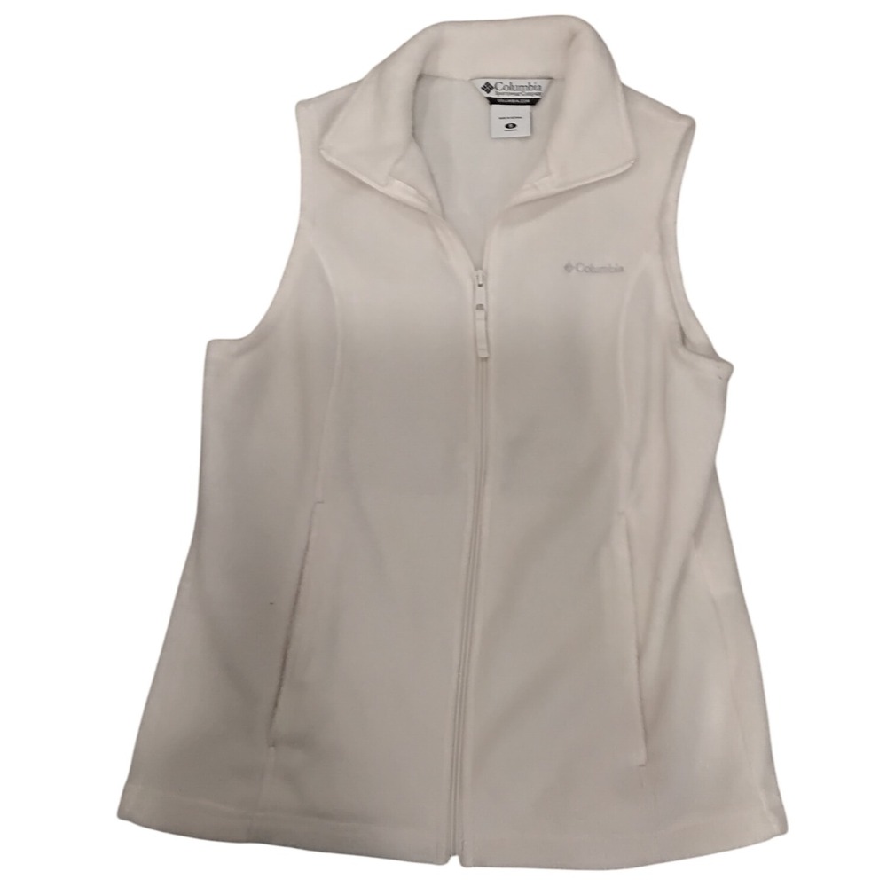 Columbia Womens Fleece Vest Full Zip Sleeveless Winter Outdoor Ivory Small‎
